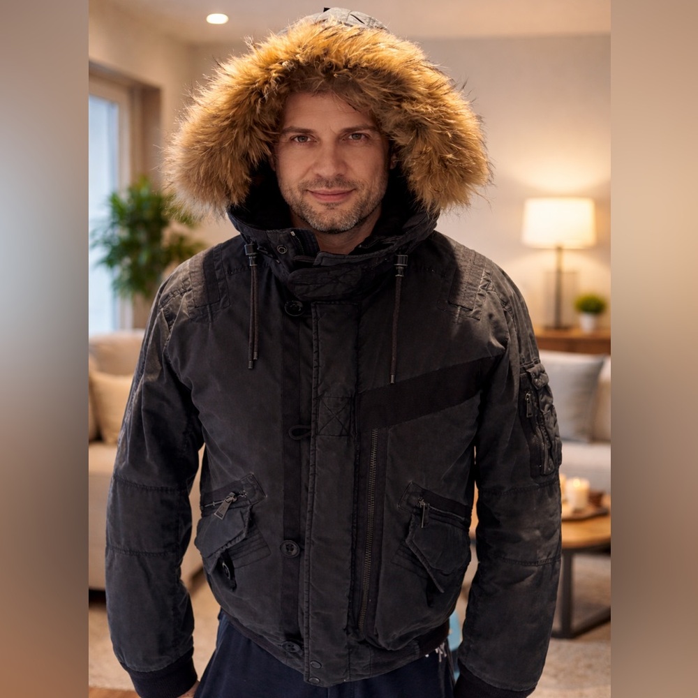 Ralph Lauren Black Label Men’s Bumper Jacket w/ Real Fur Hood XL
